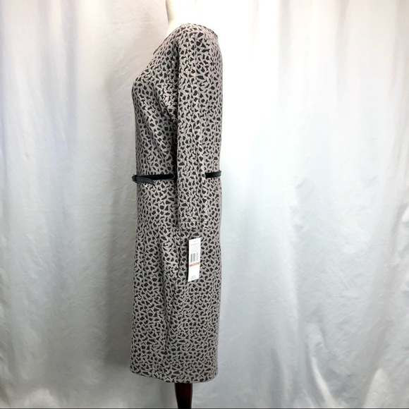NWT Sharagano sheath dress abstract pattern dark grey light grey belted 12 - Picture 6 of 10